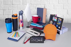 Composition of different promo products - Thermo mug, mug, gifts